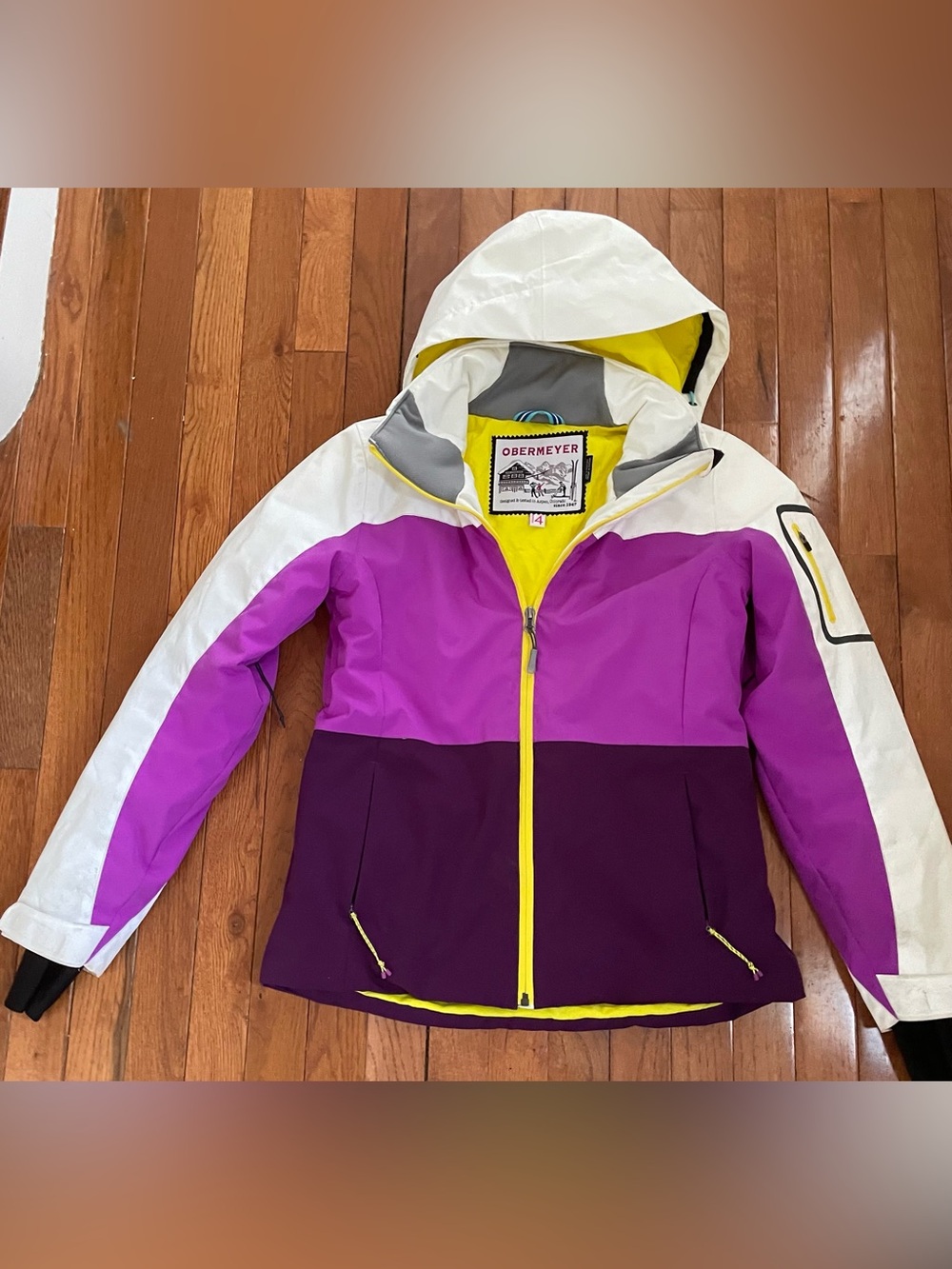 Obermeyer First Chair Ski Jacket Women’s Size 4 Purple White Hooded Snow Coat